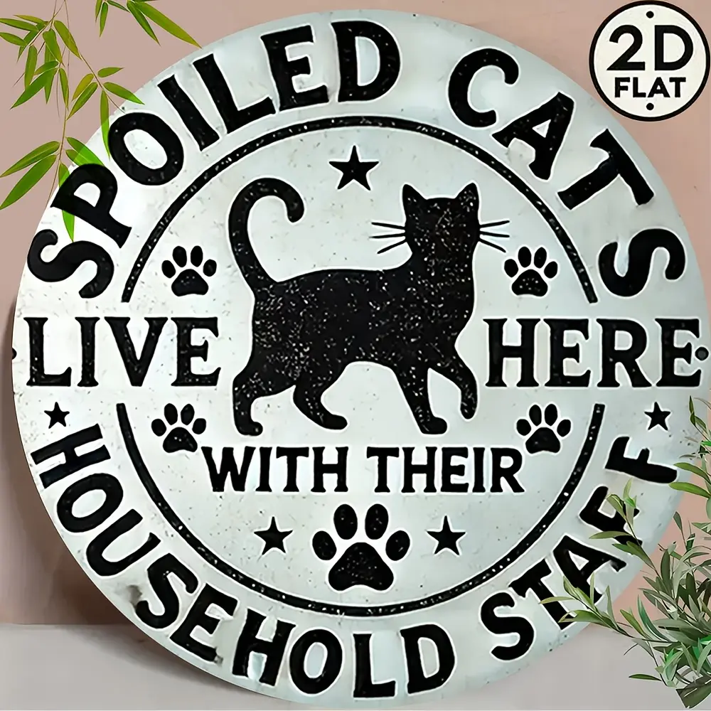 8-Inch Retro Round Aluminium Wall Sign - 2D Flat Printing, Lightweight Metal Decor with Silhouette, Paws, Stars, Hanging Holes, Durable Birthday Gift for Pet Lovers, Indoor Outdoor Home Use