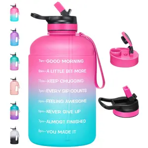 GEDUX Large 74 oz/Half Gallon Motivational Water Bottle with 2 Lids (Chug and Straw), BPA Free Sports Drink Water Jug with Time Marker for Camping Sports Workouts and Outdoor Activity