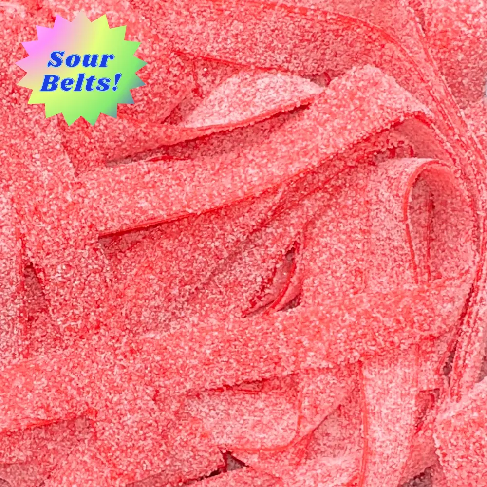 Super Sour Strawberry Belts! - Sour Candy Lovers, Mouth-Puckering Candy, Face-Scrunching Snack, Tasty Red Belts - Soft, Tart & Sweet! Resealable Pouch