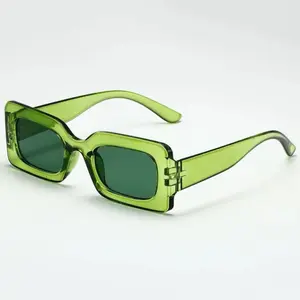 Unisex Green Rectangular Sunglasses