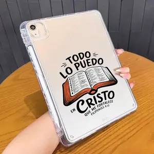 Magic Spell Book Pattern Clear Tablet Case with Built-in Pencil Holder. Made of soft TPU material, compatible with iPad Air 4/5/6, iPad Pro 11" 2024, iPad Mini 4/5/6/7, iPad 10th Gen, and iPad 9/8/7. Shockproof and portable, with single-sided protection,