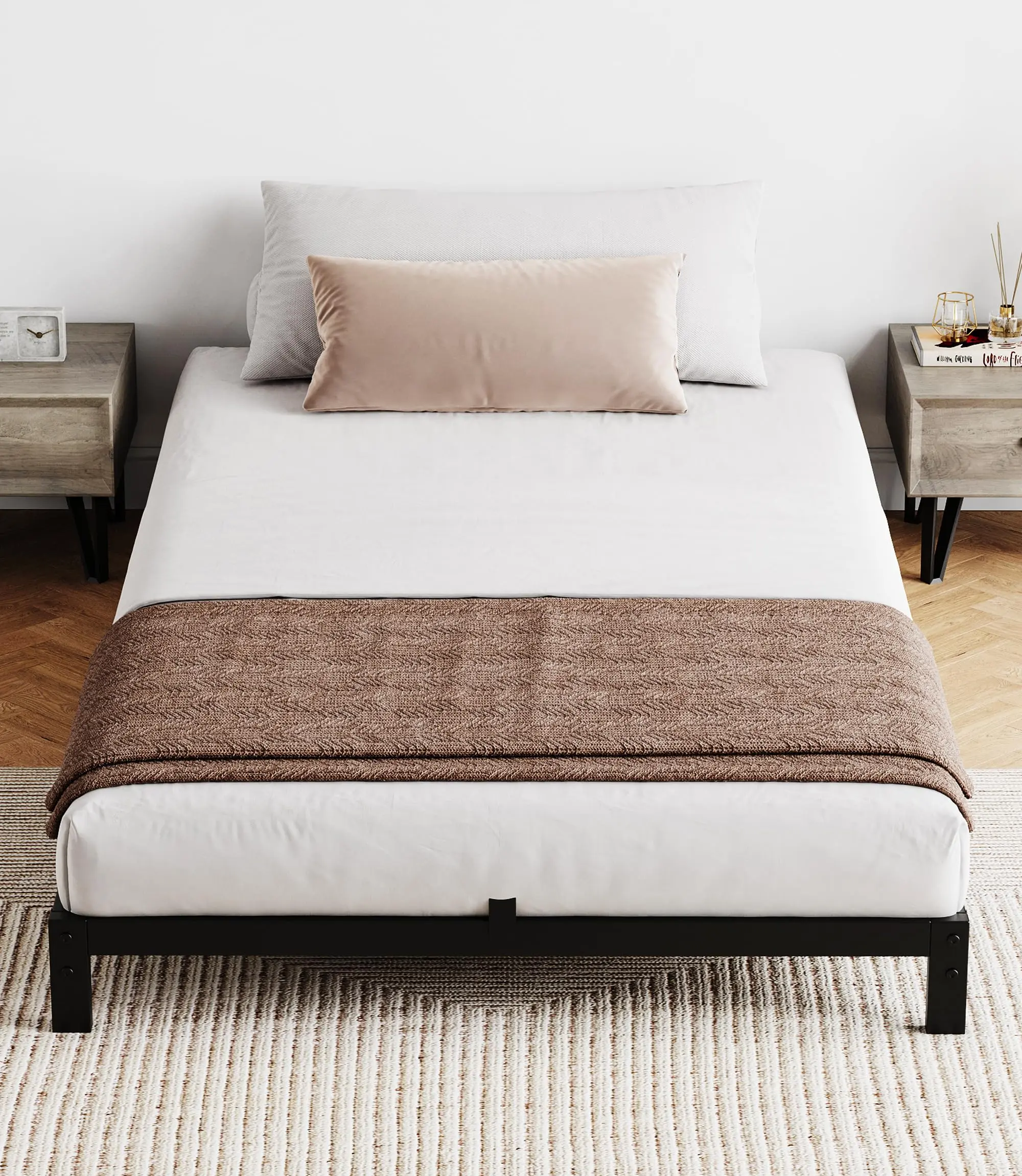 Modern Low Profile 6-Inch Twin Metal Bed Frame, Stable Durable Heavy Duty Mattress Foundation, Under Bed Storage, Easy Assembly, No Box Spring Needed, 75.2" D x 39" W x 6" H for Bedroom & Apartment, Black (Enhances Sleep Environment)