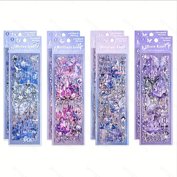 48 Sheets (8 Packs) Japanese Classical Sky City Series Laser Stamping PET Waterproof Stickers Scrapbook Phone Case Guka Collage DIY Decorative Stickers
