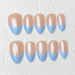 [FrenchTips] Short Almond Handmade Press on Nails, Fake Nails with Nail tool kit with Jelly Stickers, Reusable, Durable