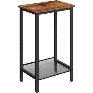 Tall Side Table, Industrial End Telephone Table with Adjustable Mesh Shelves, for Living Room, Bedroom, Entryway, Office, Rustic Brown and Black BF03DH01