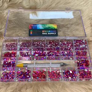 [iridescent magenta] Rhinestones set - 20 cells box - 14 big shapes and 6 round shapes