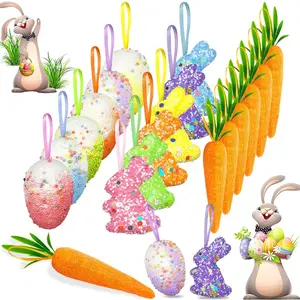 18 count Easter Egg Ornaments and Carrot  Ornaments Colorful  Easter   Ornaments   Glitter Artificial Carrots Easter Tree Decorations  Party DIY Crafts