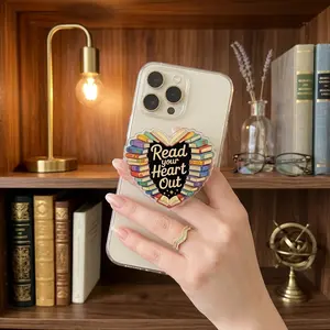 Read Your Heart Out Phone Grip, Cute Bookish Heart Expanding Stand, Aesthetic Book Lover Gift for Readers, Universal Mobile Case Support Accessory