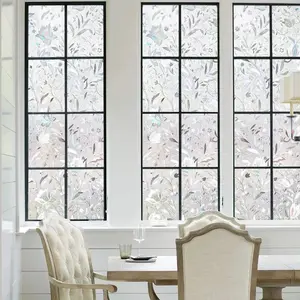 Static Glass Film Privacy Decorative Curtain, Tulip Floral Pattern, 2mil Thick, Semi-Transparent Light Filtering, Home Office Living Room