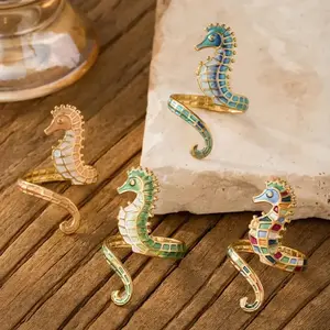 Alloy Enamel Craftsmanship, Colorful Seahorse Shape Women's Fashion Ring Adjustable Open Design - Ideal for Wearing Menstruction and Party