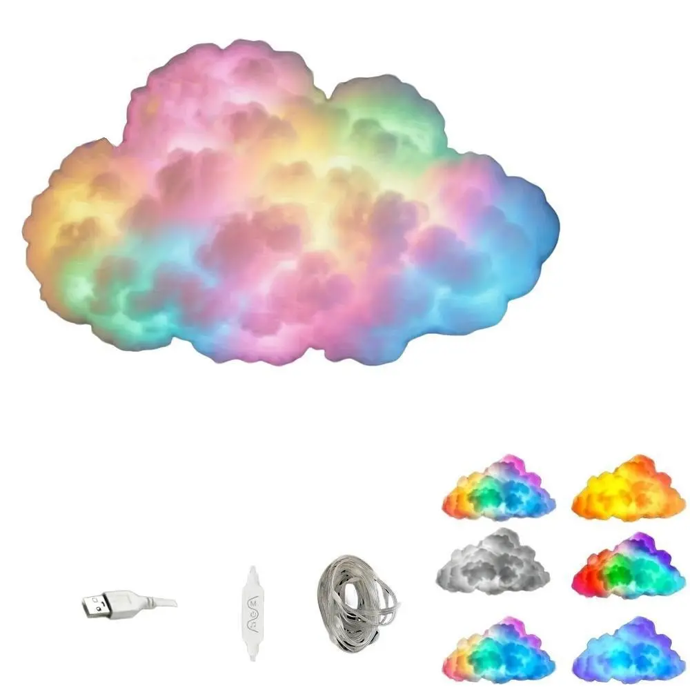 USB Powered 3D Cloud Light, Colorful Ambiance Lamp, Magic Night Light, Button Control, Multi-Color Fantasy Design, RGB Music Sync, Sound Sensor, DIY Hanging Decor, Decorative Ambiance Lighting