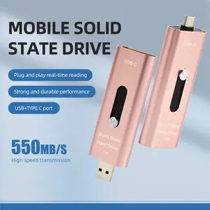1TB External SSD Portable Solid State Drive 1TB Dual Drive USB C+USB A 3.2 Gen2 Thumb Drive Hard Drive Read Speeds up to 550MB/s for iPhone 15 Android Phone USB C Tablet Mac and Computer Pink 1TB