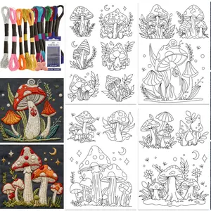 15pcs Cute Mushroom Pre-Printed Embroidery Patterns, Embroidery Design, Plant Soluble Water-Soluble Stabilizer, Non-Woven Self-Stick Embroidery Stickers