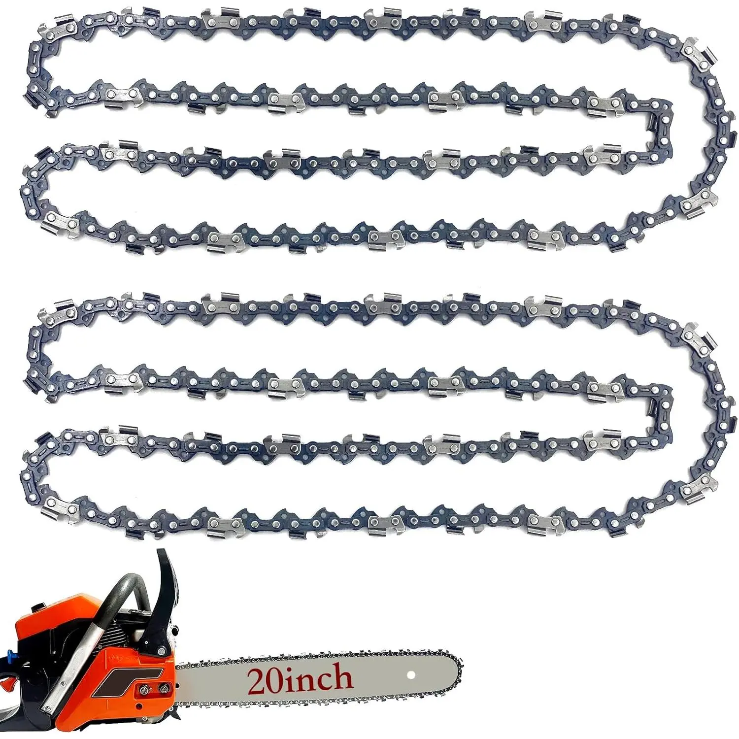 2 Packs 20 Inch Chainsaw Chains 3/8" Pitch .050" Gauge 72 E Drive Links Fits Husqvarna 455 Rancher, 460 Rancher, Stihl MS391 MS311 33RS-72, Poulan PR5020 - E72