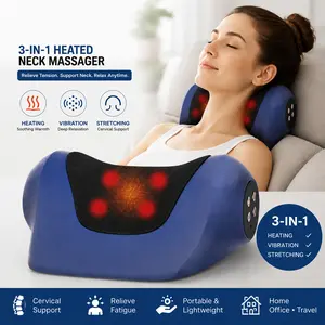 3-in-1 Heated Neck Massager with Vibration & Adjustable Stretching, Ergonomic Cervical Neck Pillow for Daily Relaxation, Neck Support, Home, Office & Travel
