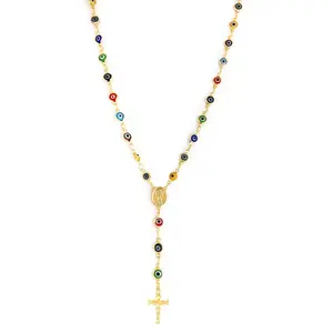 ROSARY NECKLACE Multicolored Turkish Evil Eye Charms - Y Necklace
