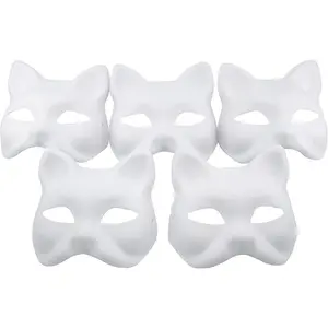 Fox Mask DIY Paintable  Accessories Mask for Party Masquerade Costume Halloween, Pack of 5