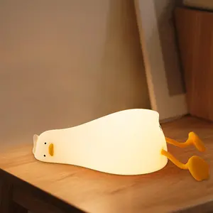 Duck Night Light, Rechargeable Silicone Squishy Duck Lamp with 3-Level Dimmable Touch Control, Lying Flat Duck Nightlight for Kids Nursery Bedroom Breastfeeding, Soft LED Bedside Lamp