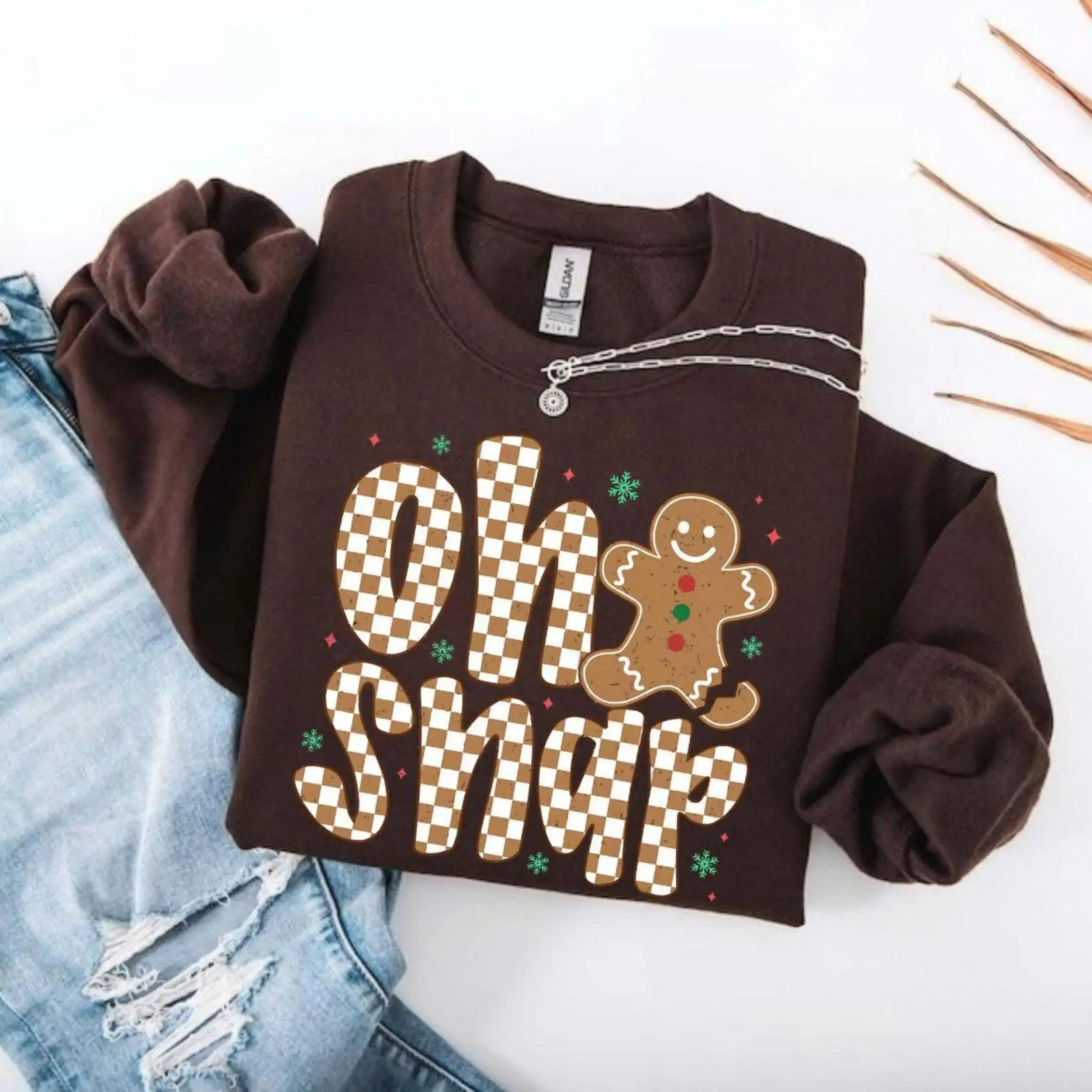 Gildan Oh Snap Gingerbread Sweatshirt, Funny Christmas Sweater, Gildan Holiday Crewneck, Checkered Xmas Sweatshirt, Cute Christmas Party Gift Gift for Women