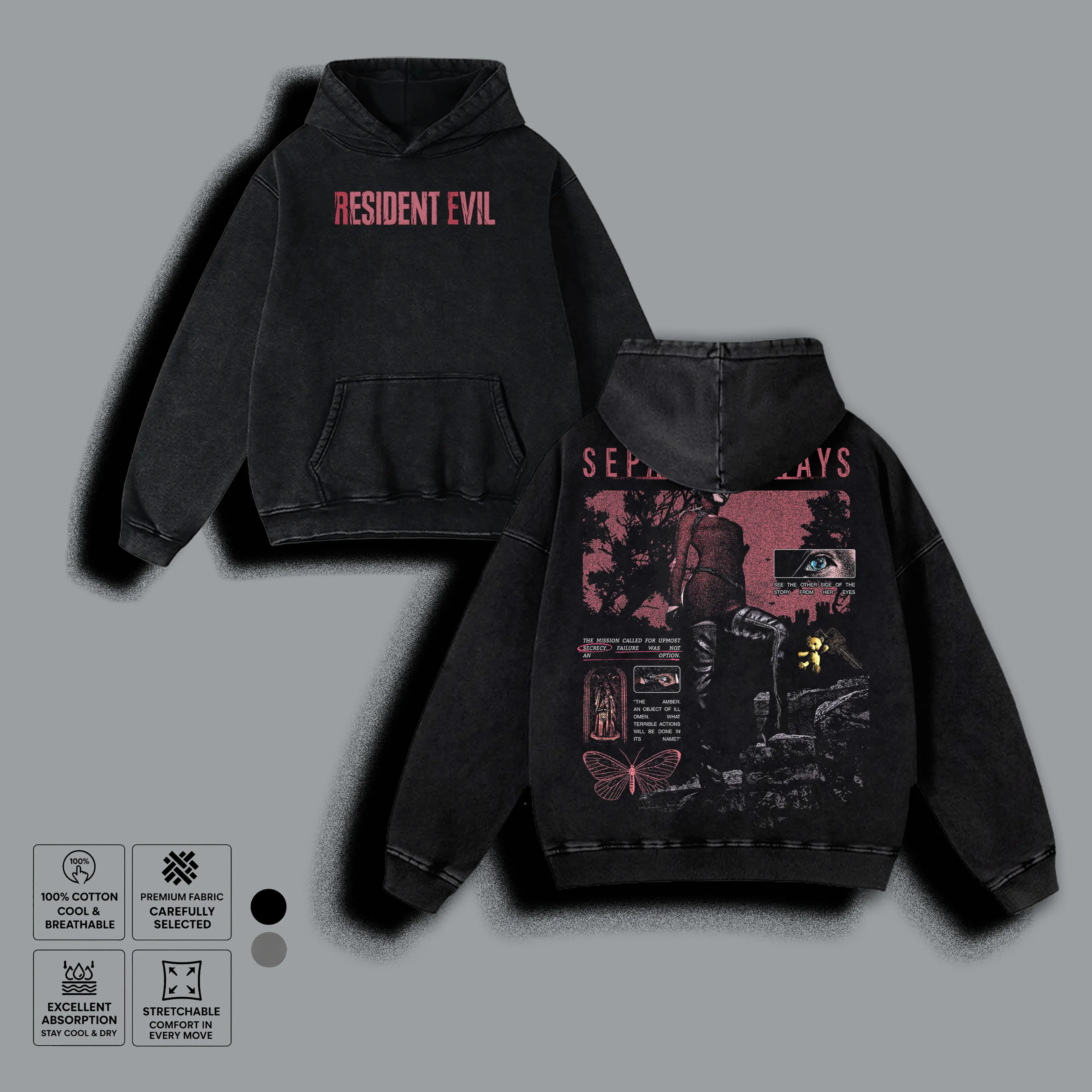 Resident Evil Separate Ways Hoodie, Ada Wong Vintage Acid Wash Sweatshirt, Retro Horror Game Graphic Hoodie, Capcom Fan Apparel, Heavyweight Streetwear Hoodie,90s Retro Game Graphic Shirt