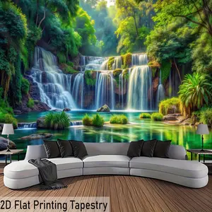 Ultra Large Fresh Waterfall Forest Print Tapestry 2D Flat Printing for Living Room Bedroom Office Decor with Free Hanging Clips