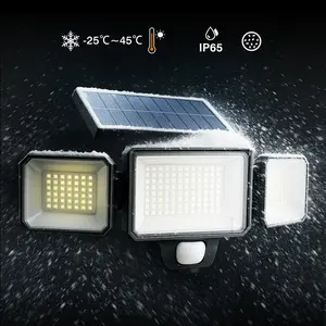 HYKOONT Solar Outdoor Flood Lights, 3000LM 299-LED Security Lights with 3 Dimmable Heads, 3 Modes, IP65 Waterproof, Wide Angle Illumination and PIR Motion Inductor, Solar Flood Lights