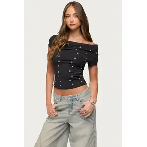 Bijou Metal Snap Cowl Neck Top