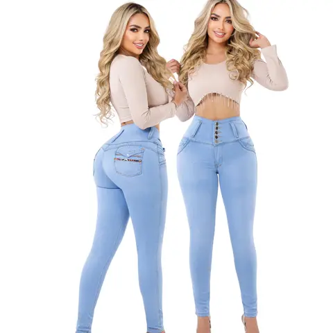 Women's High-Waisted Colombian Skinny Jeans, Slim-Fit Trouser with Pocket