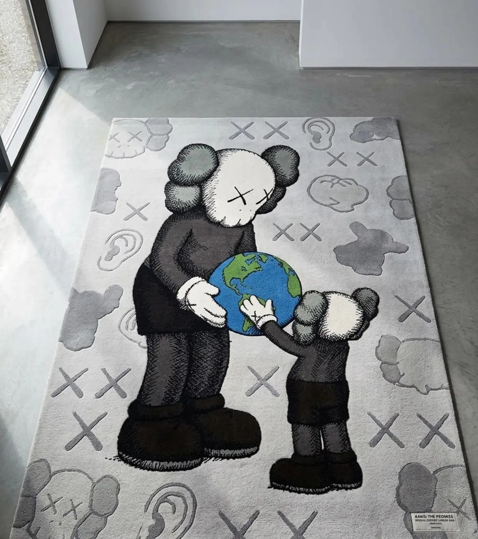 Grey KAWS Inspired Hand Tufted Wool Rug, Pop Art Abstract Carpet, Grey Hypebeast Decor
