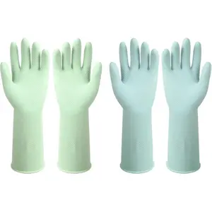 Imported Dishwashing Rubber Gloves Reusable Kitchen Gloves 2 Pairs Cleaning Gloves for Washing Dishes Long-lasting Non-Slip Sink Import Pull On Closure Hand Wash Set