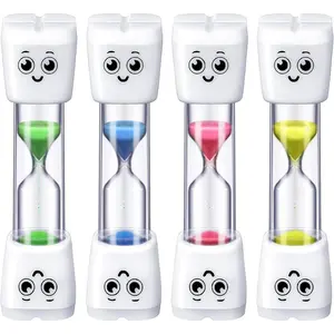XY-TIM03 4 Pieces Toothbrush Timer for Kids 2 Minute Sand Timer Smile Pattern Tooth Brushing for Proper Tooth Brushing Boys Girls Oral Hygiene Party Favors(Blue, Pink, Yellow, Green) Kitchen Utensils