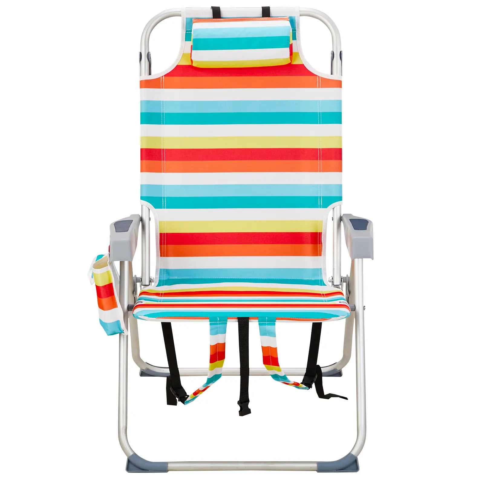 Rainbow Stripes Beach Chair - Adjustable Portable Folding Reclining Multi-Purpose Chair, 220lbs Capacity, Lightweight Aluminum Frame, 5-Position Reclining Back, Cup Holder, Side Pouch, Foldable Seat for Camping, Picnic, Adjustable Portable Chairs