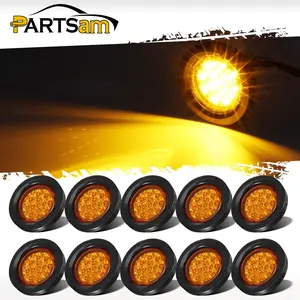 Partsam 10Pcs 2.5" Round Amber 13Led Side Marker Clearance Lights with Rubber Grommet and Wire Pigtail for Truck Trailer RV, Flush Mount, Waterproof Sealed, 12V
