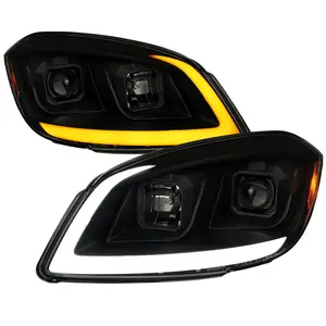 2005–2010 Chevrolet Cobalt Pontiac G5/Pursuit Projector Headlights w/ Switchback LED Turn Signal DRL Light Strip (Black Housing / Smoked Lens)