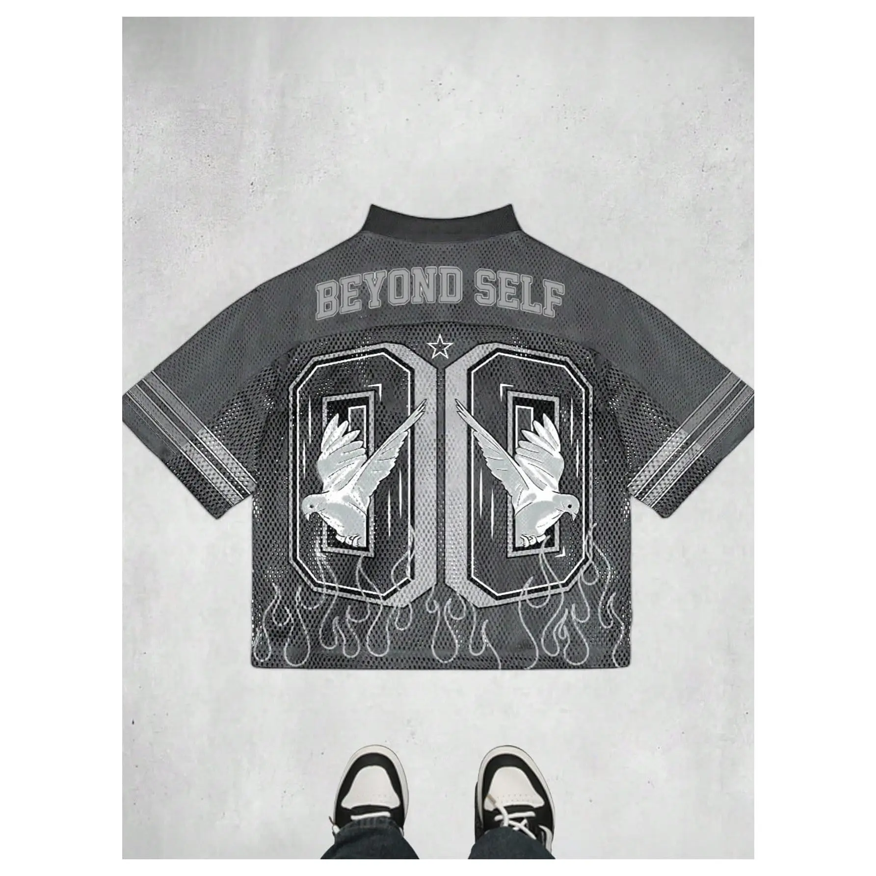 Y2k Mesh Shirts V Neck Number Graphic Tees Half Sleeve T Shirt Streetwear for Men Casual Everyday Wear