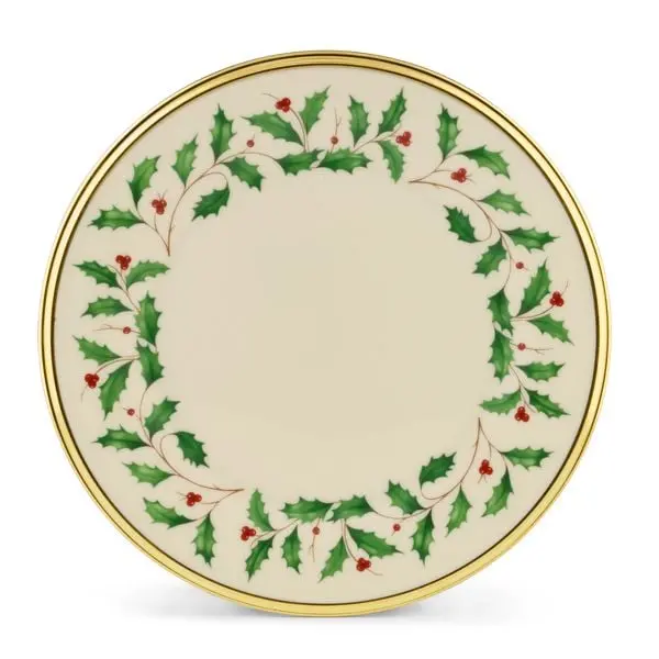 212 MAIN 6-Piece Holiday Theme Bone China Salad Plates Set - Gold Rim, Ivory, Colored Accents, 8" Diameter, 24 Karat Gold-Accent, Dishwasher-Safe Kitchen Tableware