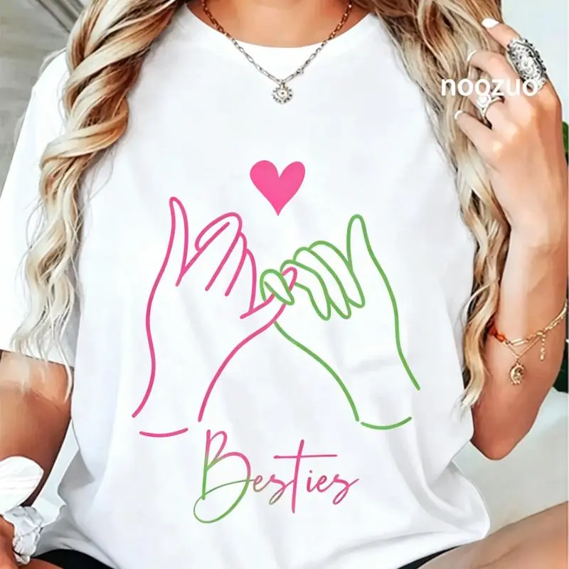 100% Cotton Unisex Bestie Heart Hands Girl Women Friends Best Friend T-Shirt Casual Top