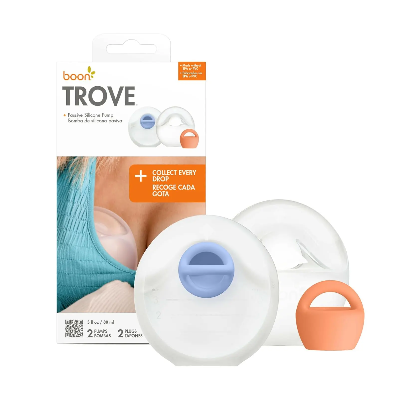 Trove Silicone Manual Breast Pump - Discreet Milk Collector - 2 Count | Hands Free Breast Pump, Includes Canvas Travel Pouch, Breastfeeding Essentials, Passive Suction, Collects Up To 3 Ounces