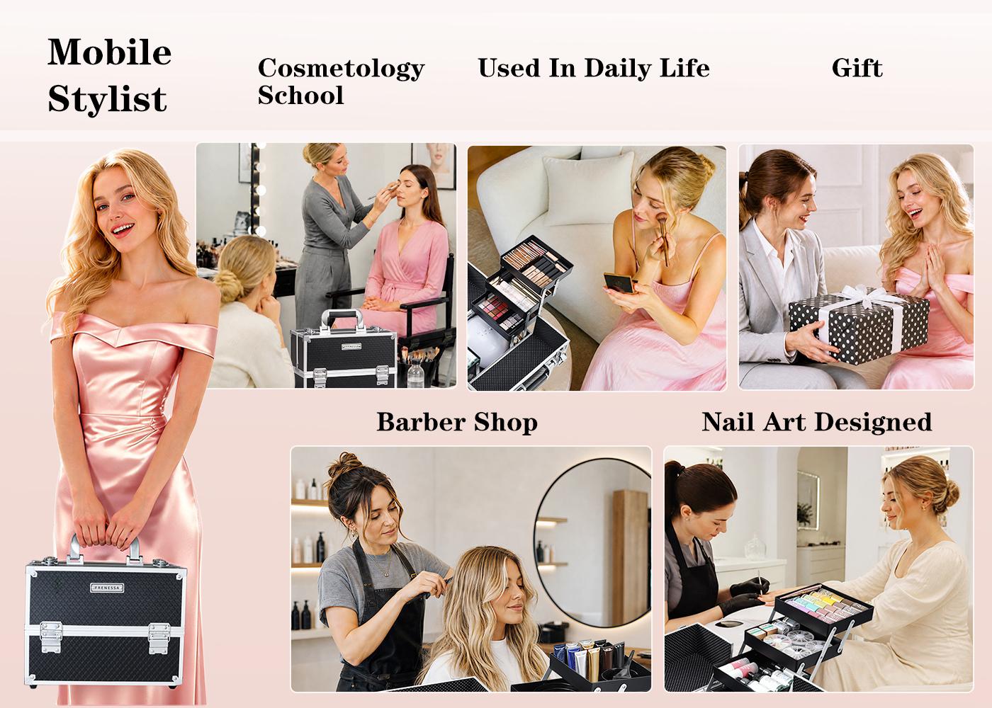Large Makeup Case with 6 Trays Lockable Cosmetic Organizer Professional Travel Storage Box Hard Vanity Carrying Train Case
