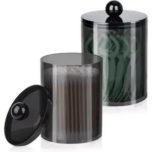 2 Pack Qtip Holder Bathroom Canister Set Apothecary Jar Storage with Lids for Cotton Swabs Balls Pads Floss Picks Vanity Organizer for Tidy Bathroom Essentials