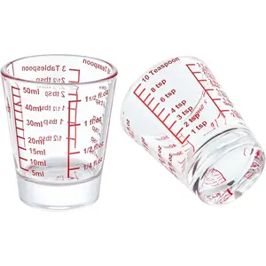 Mini Measure Heavy Glass, 32-Incremental Measurements Multi-Purpose Liquid and Dry Measuring Shot Glass, Red(Pack of 2)