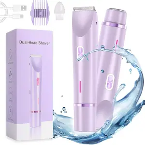 Dual Head Bikini Shaver for Women, Painless 2-in-1 Electric Body Hair Remover, Viral Portable Precision Water Proof Trimmer for Sensitive Areas, Rechargeable Mini Razor for Smooth Skin