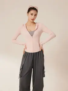 New Outdoor Fitness Sports Thin Breathable Long Sleeve Professional Sun Protection UV Protection Polyamide Hooded Jacket for Women Lightweight & Durable gym workout Apparel for women Athletic Outerwear Activewear