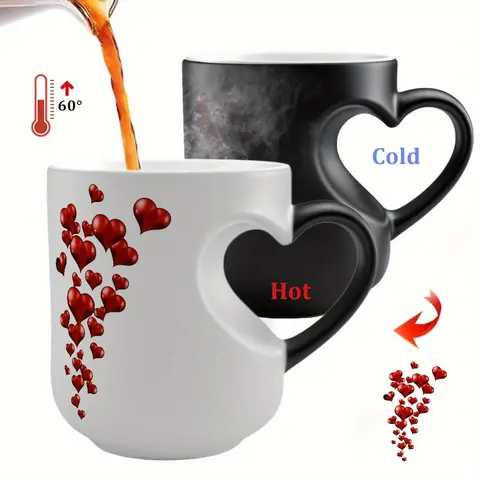Magic Color Changing Heart Mug, Heat Sensitive Coffee Mug, Creative Mugs, Perfect Thanksgiving, Christmas, Halloween, Birthday Gifts for Her & Him