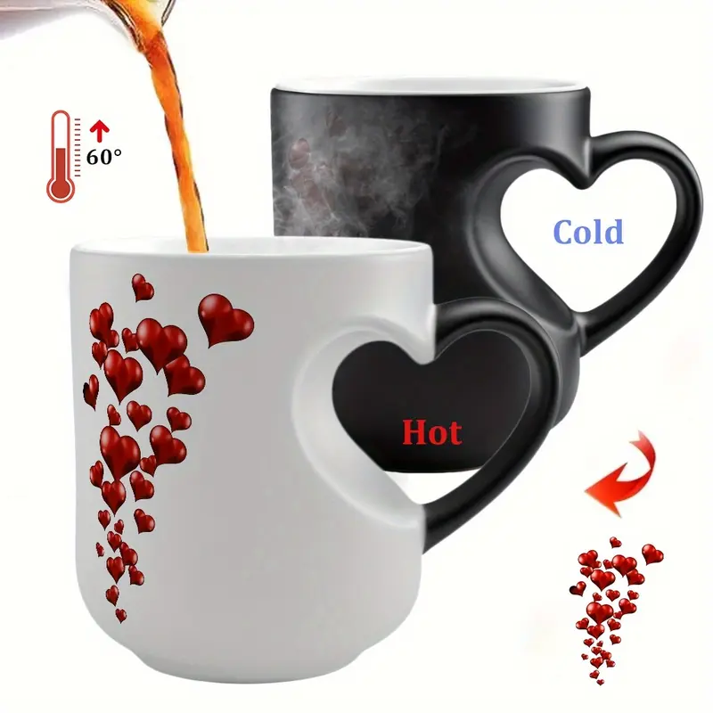 Magic Color Changing Heart Mug, Heat Sensitive Coffee Mug, Creative Mugs, Perfect Thanksgiving, Christmas, Halloween, Birthday Gifts for Her & Him