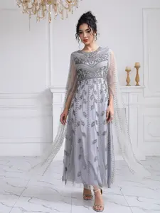 Stunning Grey Kaftan Gown with Luxe Heavy Beading | Ideal for Weddings, Eid, Ramadan & All Formal Events 88211