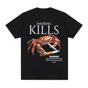 Men Smoking Kills Crab T Shirts Unhinged Weirdcore Weird Graphic T-Shirt Harajuku Cotton Short Sleeve Tee Cool Breathable Tops