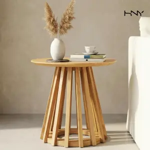 【SummerWins】HNY Modern Fluted End Table Aesthetic Wood Pedestal Side Table for Living Room Small Spaces Home Decor summerwins