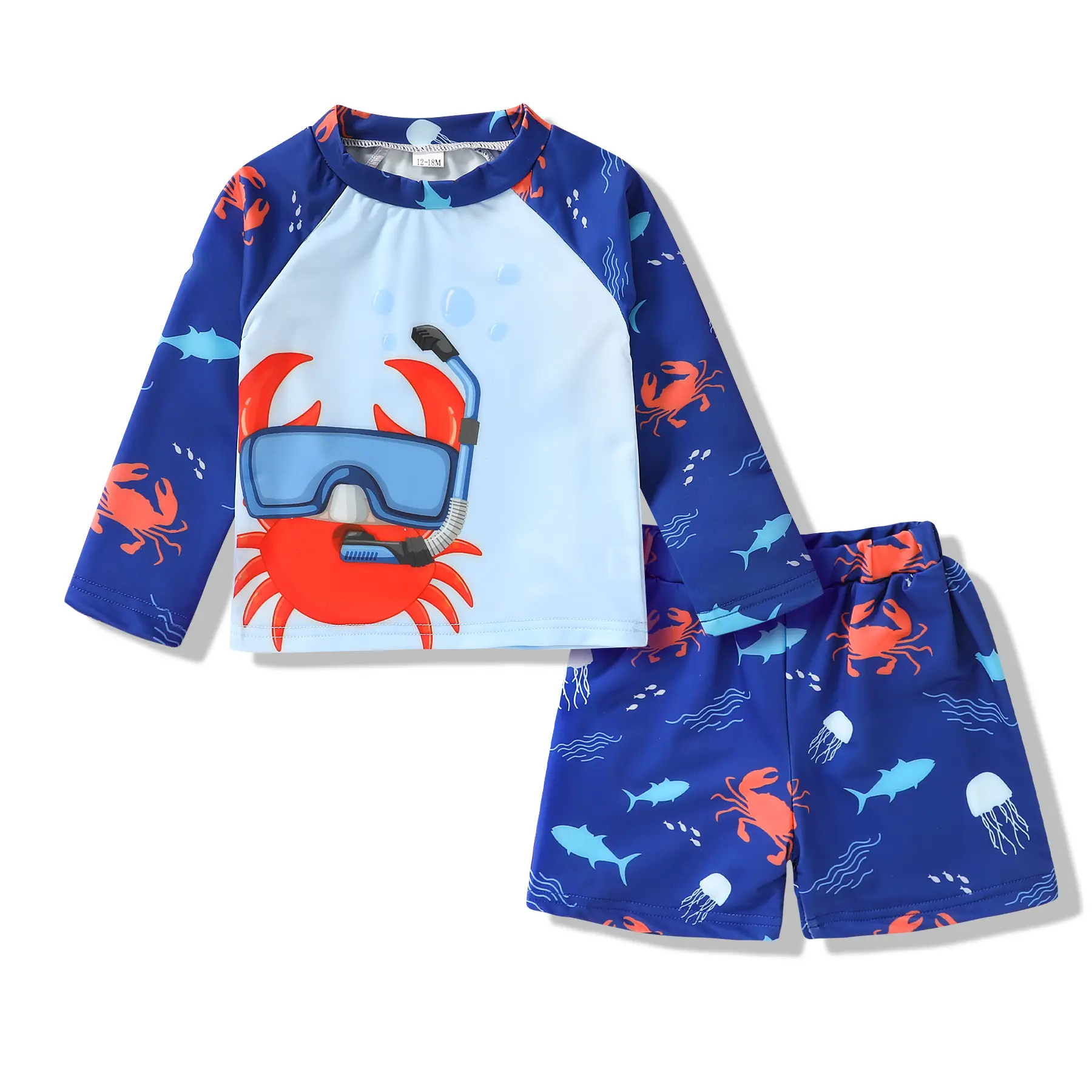Younger Tree Toddler Boys 2-Piece Rashguard Set, Long Sleeve Swim Shirt with Swim Trunks, Quick-Drying Cartoon Sun Protection Bathing Suit, Baby Swimsuits, Toddler Swim Trunks