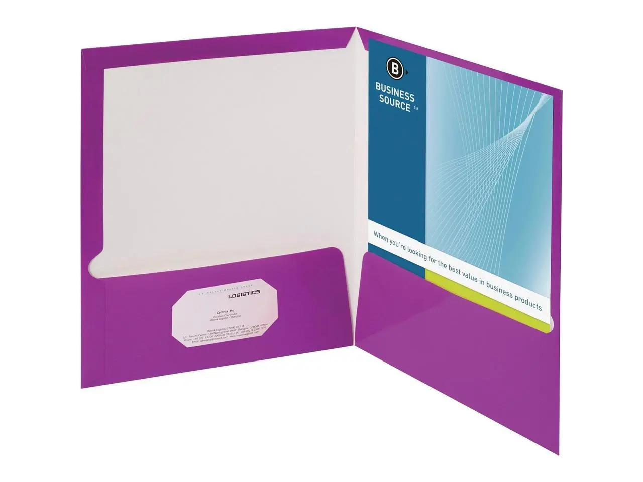Business Source Two-Pocket Folders with Business Card Holder